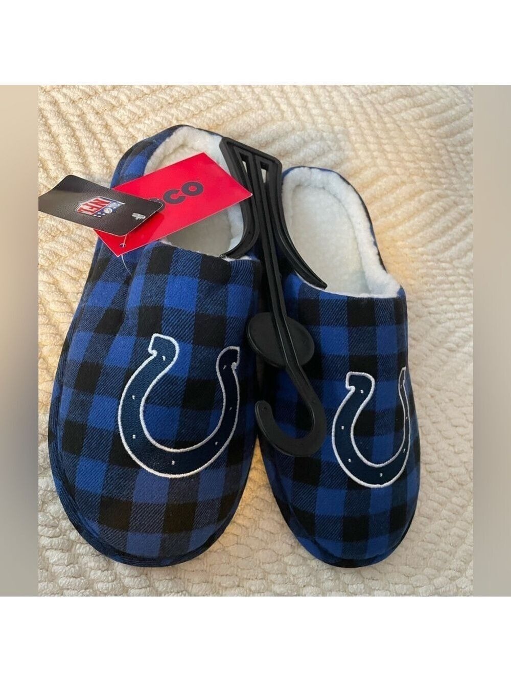 FOCO NFL Indianapolis Colts Buffalo Check Sherpa Lined Slippers Small